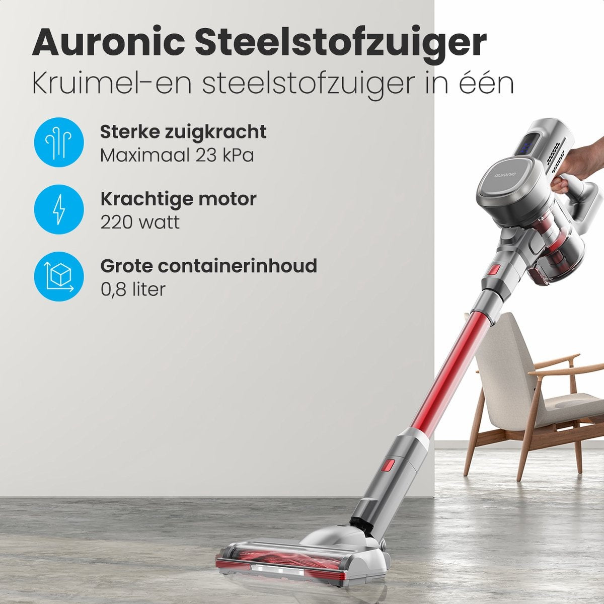 Auronic - Aspirateur sans fil 220W - Gris/Rouge