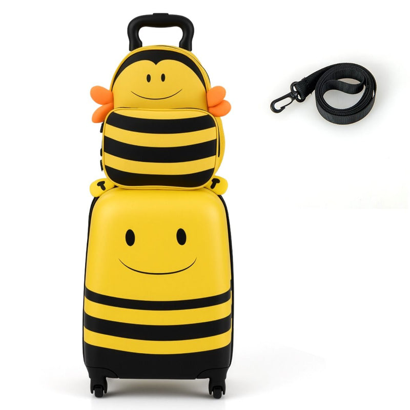 Ensemble valise et sac à dos pour enfant Coast - Thème des abeilles - Avec roulettes et cordon anti-perte - Jaune
