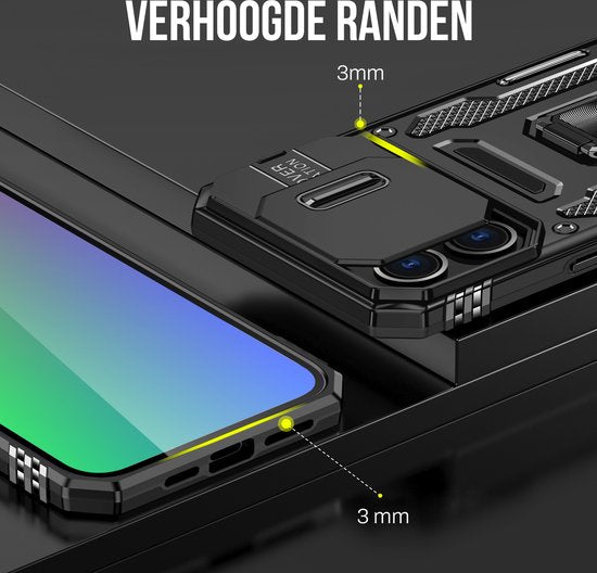 Podec Case suitable for iPhone 15 Pro Max Black Phone Case - Anti-Shock Case Cover Hybrid Armor Case with Kickstand Ring with Screen Protector