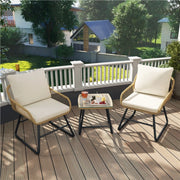 Yaheetech Bistro Garden Set 3-Piece - 61 x 65 x 76 cm - Comprend un plateau de table en verre et un siège et des coussins décoratifs - Pour balcon et terrasse - Light Brown and Metal