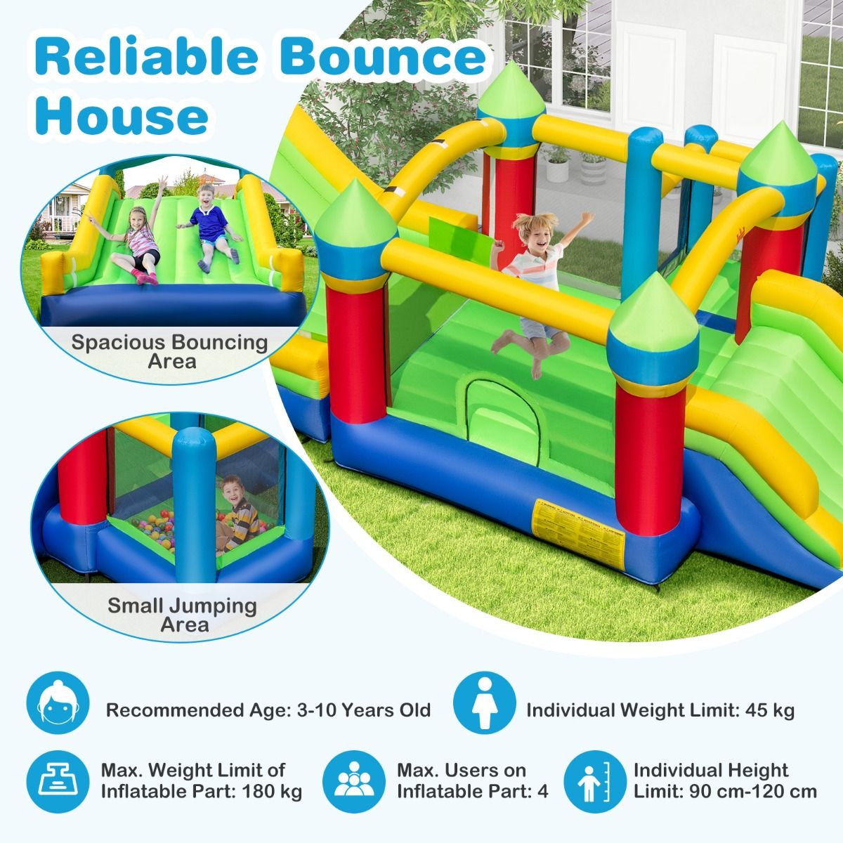Structure gonflable Coast pour enfants - 2 toboggans - Tunnels et mur d'escalade - Multicolore