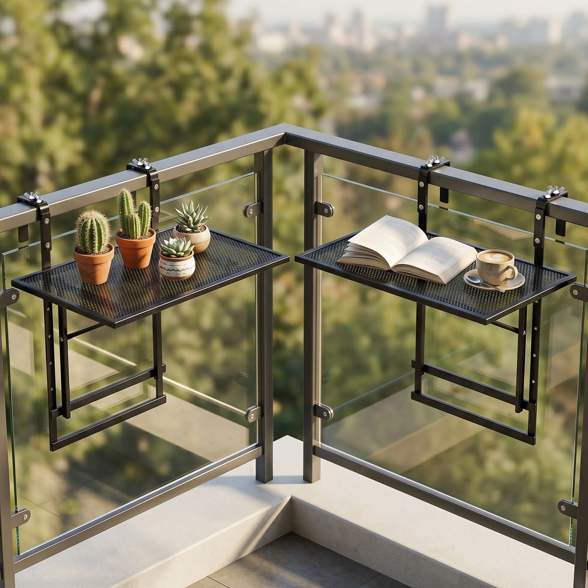 Ensemble de tables suspendues pour balcon Coast - 2 pièces - Pliable - Réglable en hauteur - Noir