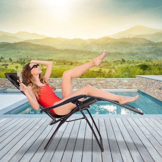 LifeGoods Chaises de jardin pliables - 30°-90° réglables - Métal - Noir