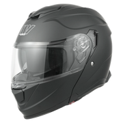 Casque moto à visière relevable MY Flip-Up – Certifié ECE 22.06 – Taille M – Noir mat et argent – ABS