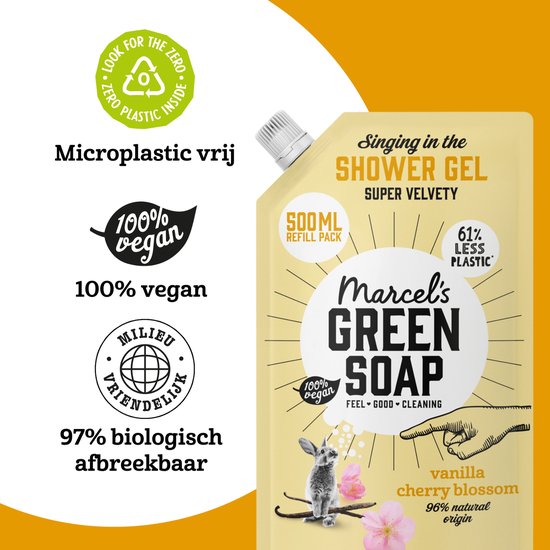 Recharge de gel douche Marcel's Green Soap - Vanille et fleur de cerisier - 500 ml