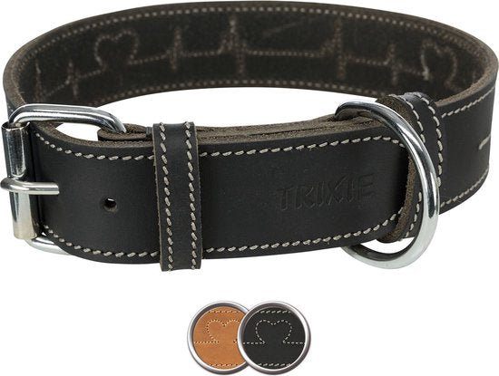 Trixie - Collier rustique en cuir « Hartslag » - Marron - 55-65 x 4 cm