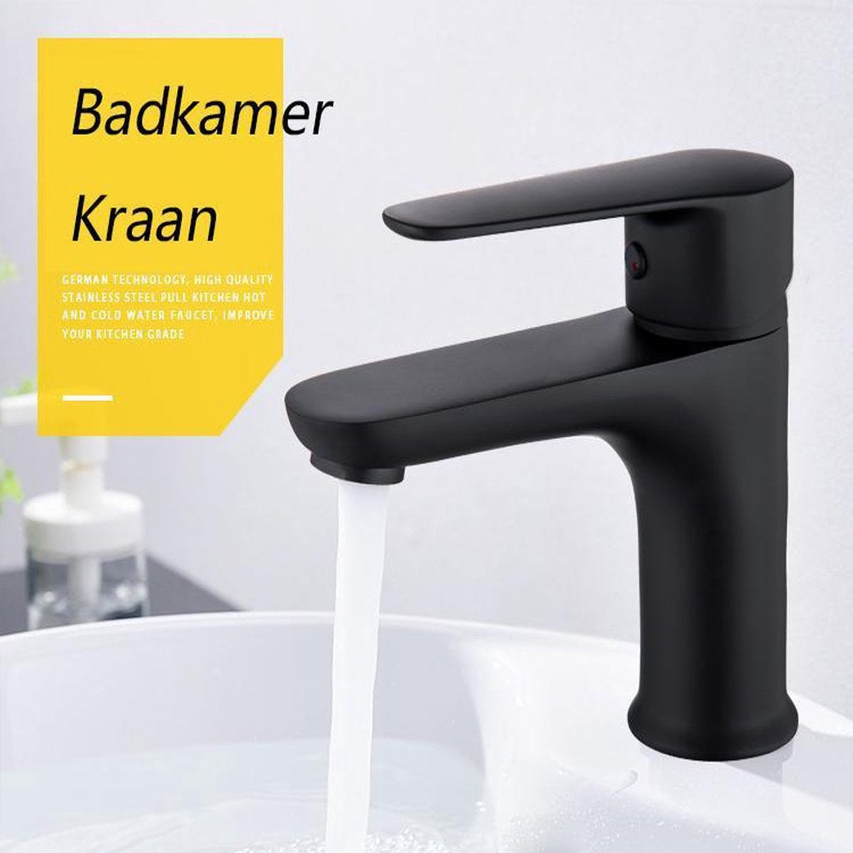 Robinet de salle de bain Inspire Noir incluant les connecteurs - Robinet de lavabo - Noir Chrome