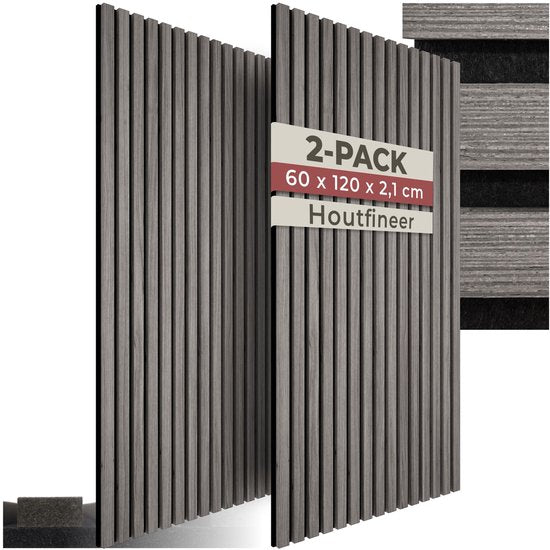 Panneau mural acoustique tectake®  - Lot de 2 - 60 x 120 cm - 1,44 m² - taille réglable - lattes en MDF et placage bois - Insonorisation - Décoration - Assemblage facile - Chêne gris clair