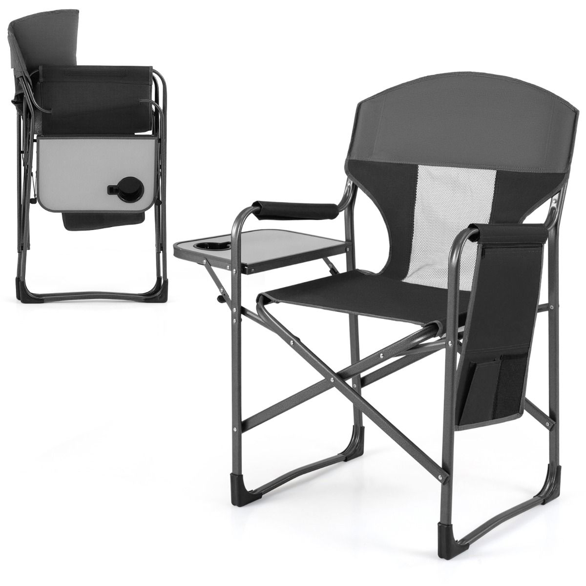 Chaise de réalisateur pliable Coast - avec table d'appoint et porte-gobelet - chaise de camping légère - marron et gris