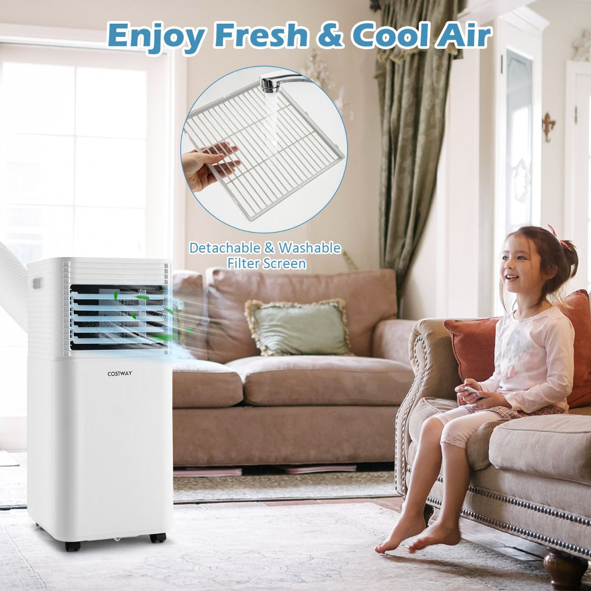 Climatiseur portable Coast 4-en-1 - 7 000 BTU - 15 m² - Refroidisseur d'air, déshumidificateur et ventilateur - Noir