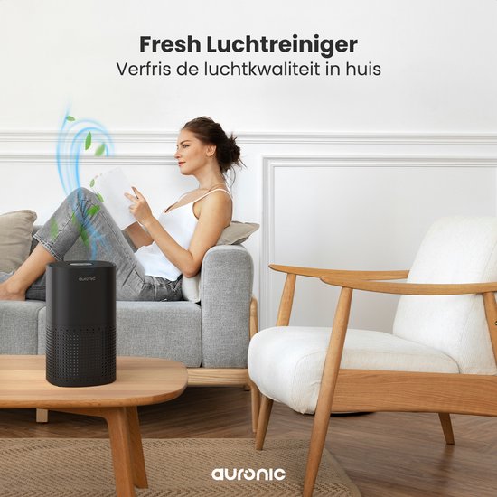 Auronic Air Purifier Fresh - Avec filtre HEPA 13 - 225 m³/h - 45 m² - Filtre à charbon - 3 étapes - Purificateur d'air - Noir