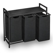 Goliving Trieur de linge - Panier à linge avec 3 compartiments - Boîte à linge - Textile Oxfort/Métal/Bois - 3 x 38 Litres - 25 x 92,5 x 71 cm - Noir