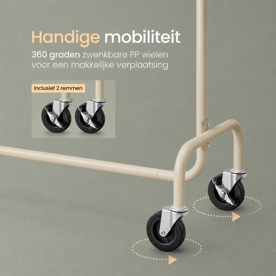 Porte-vêtements O'DADDY® - Porte-vêtements à roulettes - Porte-vêtements en métal - Porte-vêtements - Porte-vêtements - Portemanteau - Tringle à vêtements - Porte-vêtements - Tringle télescopique - Tringle réglable - Stable jusqu'à 130 kg - Beige