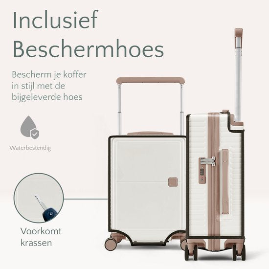 Skycases City Walker - Ensemble de valises 3 pièces | Léger et durable | 20, 24 et 28 pouces | Roues pivotantes à 360° | Verrouillage TSA | Housses de protection incluses - Beige