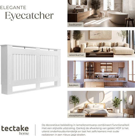 tectake® Cache-radiateur - Cache-radiateur - Panneau de radiateur - Enceinte de radiateur - Enceinte de chauffage - Caillebotis, avec étagère - Dimensions div. - 152,5x19x82cm - blanc