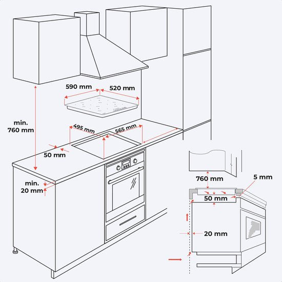 Table de cuisson à induction KitchenBrothers - encastrable - 60 cm - 4 zones - 1 et 2 phases - Jusqu'à 2400W - Noir