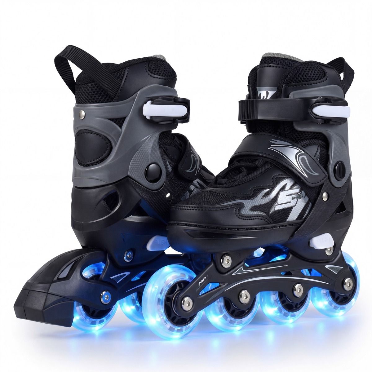 Rollers pour enfants Coast - Réglables sur 4 positions - Roues à LED - gris