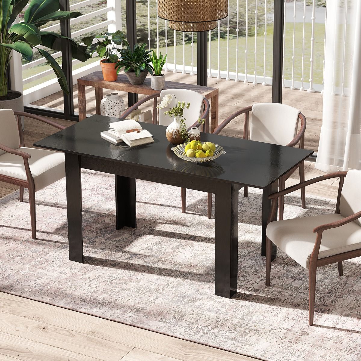 Table à manger extensible Coast - Plateau réglable - Pieds en L - Noir - 158 x 70 x 76 cm