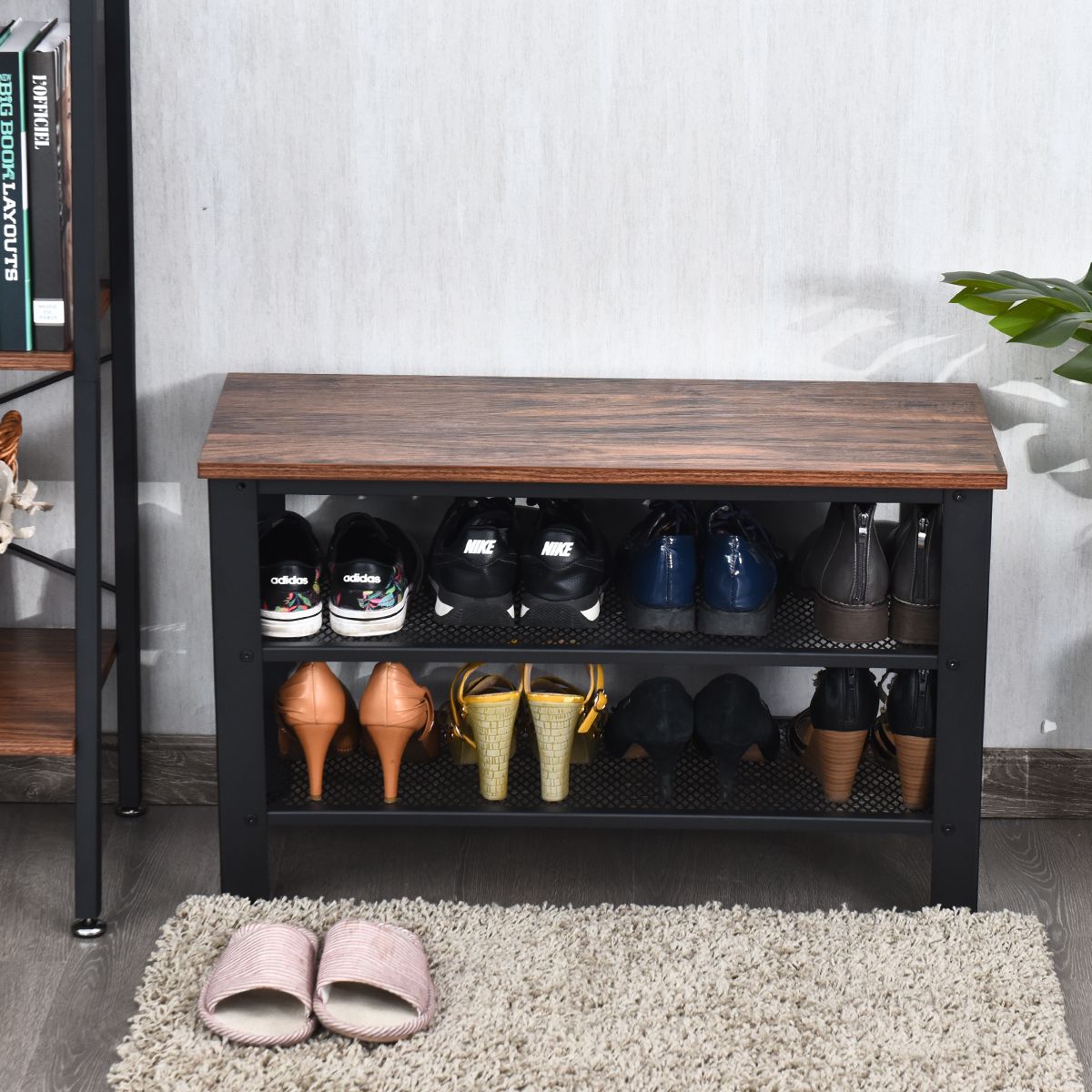 Coast Banc à chaussures avec étagère à chaussures - 2 niveaux de rangement - assise - noir - 73 x 30 x 45 cm
