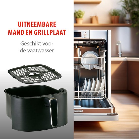 Alpina Airfryer XL - Friteuse à air chaud 6 L - Air Fryer pour 2 à 5 personnes - Four à air chaud avec écran tactile numérique - Température réglable de 80 à 200 degrés - Fonction minuterie - 8 programmes de cuisson