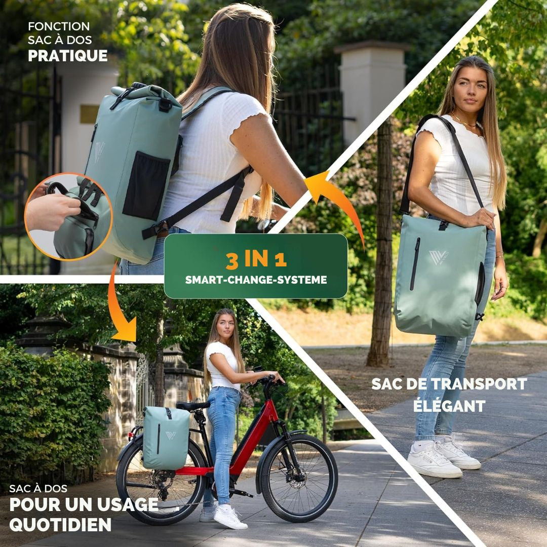 Sacoche étanche 3 en 1 - MIVELO  - avec compartiment pour ordinateur portable - sans PVC - 20L - vert menthe
