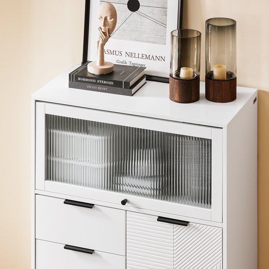 SoBuy FSB94-W Buffet - Meuble de cuisine blanc à roulettes et polyvalent