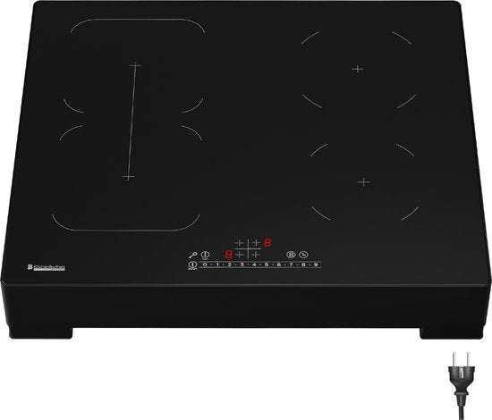 KitchenBrothers Plaque de cuisson à induction - Plaque de cuisson à induction autoportante - 60 cm - 4 zones - 1x Flexzone - 1 phase - Jusqu'à 3500W - Noir