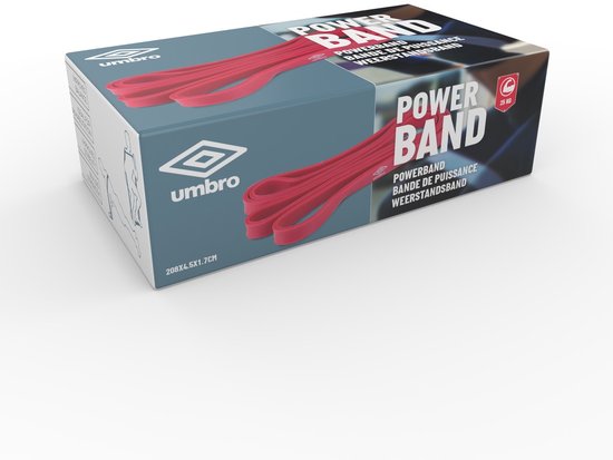 Bande de résistance Umbro 25 kg - Bande élastique de fitness pour la musculation et la rééducation - Accessoires de fitness - Bande de résistance 208 x 4,5 x 1,7 cm - Plastique - Rouge
