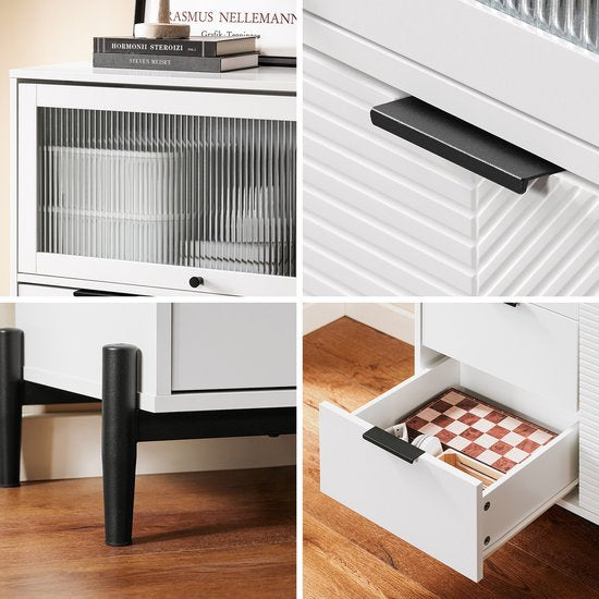 SoBuy FSB94-W Buffet - Meuble de cuisine blanc à roulettes et polyvalent