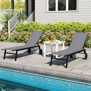 Ensemble de chaises longues de jardin Coast - dossier réglable - sur roulettes - métal et tissu - noir / marron / gris