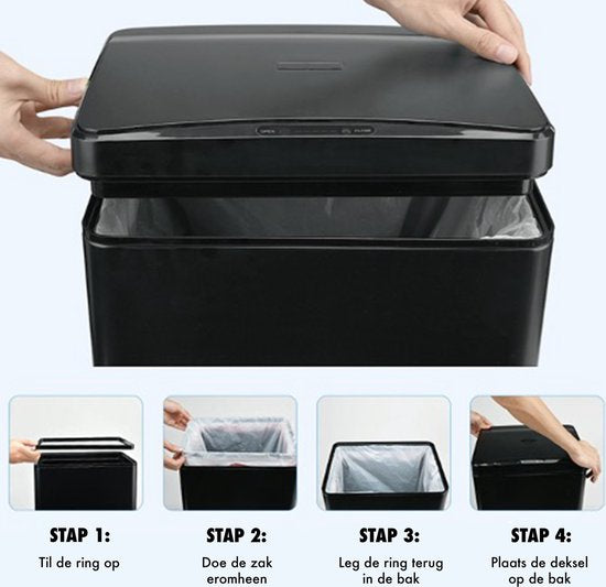 MOA Sensor Trash Can 50 Liter - Silent Lid - Delayed Close Mode - Stainless Steel & Durable ABS - Waste Bin - Garbage Can - Silver