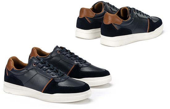 Milanoro - Baskets élégantes en cuir pour homme - Bleu marine - Taille 45