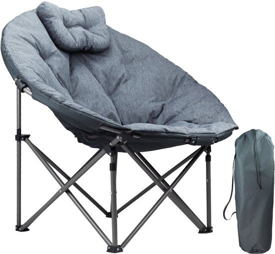 TRVLMORE Chaise de camping - XL - Pliable - Sac de transport inclus - Chaise de camping - Chaise papillon - Capacité de charge 150 kg - Gris