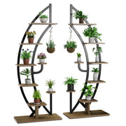 Coast Support pour plantes (lot de 2) - 7 couches, design croissant et échelle - 60 x 30 x 155 cm - métal/bois composite - noir