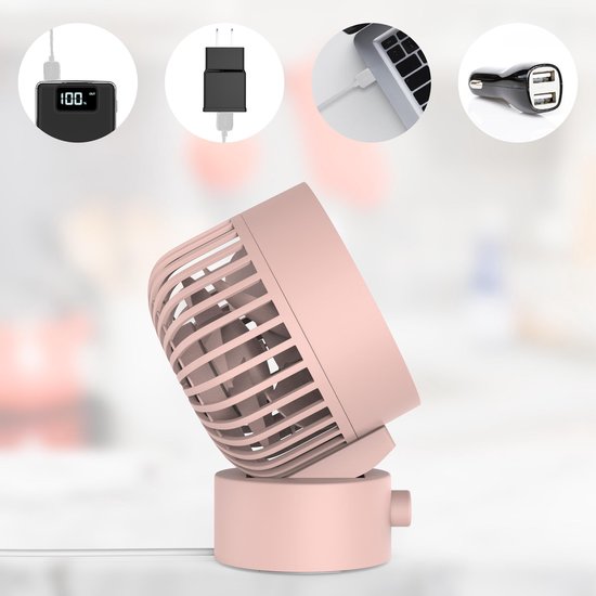 Mini ventilateur USB Northwall - Ventilateur de table rose - Mini ventilateur silencieux - Ventilateur de bureau rétro - Petit, silencieux et discret - Double moteur - Inclinable - 2 vitesses