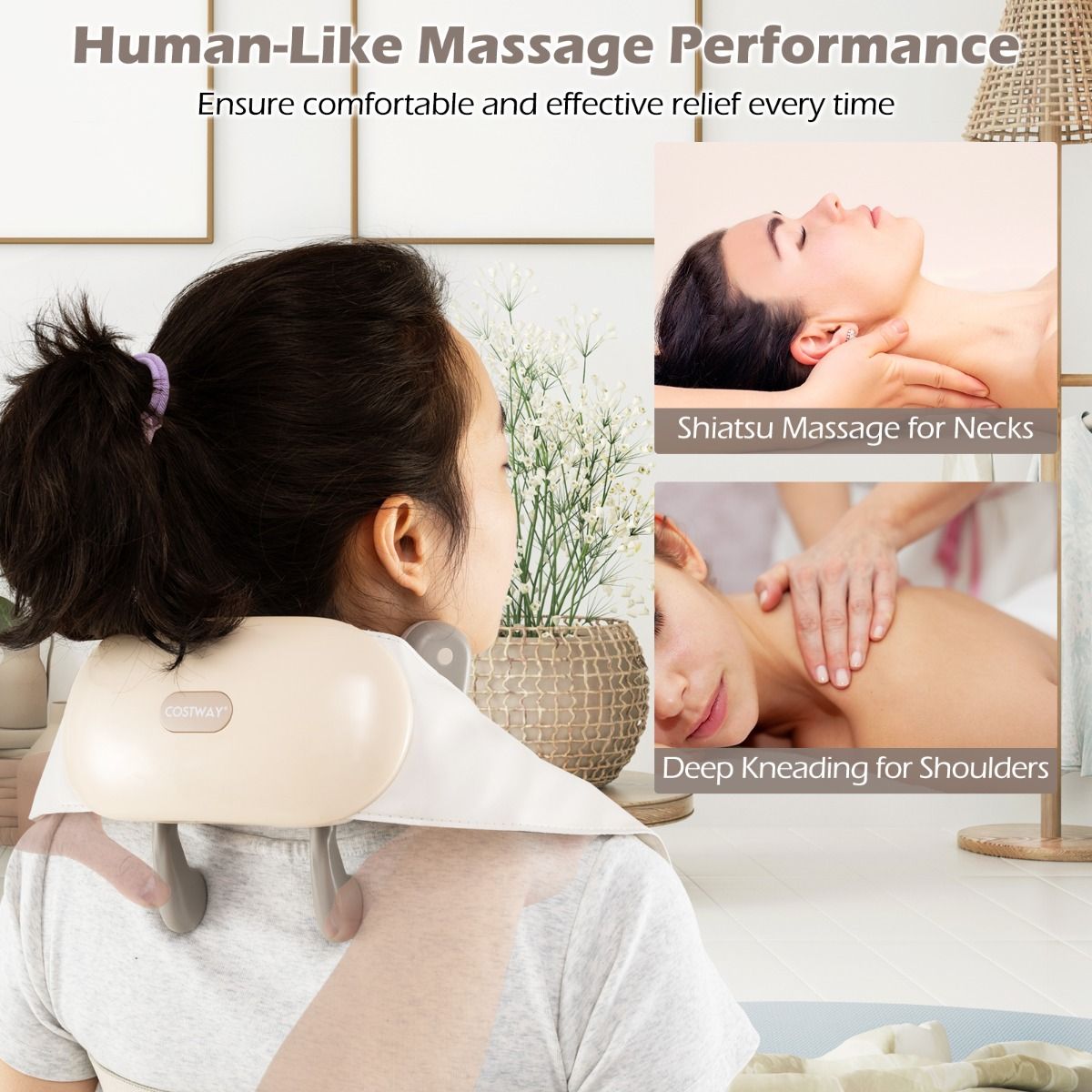 Appareil de massage pour le cou et les épaules Coast - Shiatsu 4D - Fonction chauffante - Sans fil - Gris