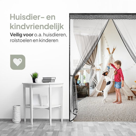 O'DADDY® Rideau de porte Deluxe FIBER - Rideau anti-moustiques magnétique - Pour les nouvelles constructions et les portes standard - Installation facile - Moustiquaire de porte noire - 184x260 cm