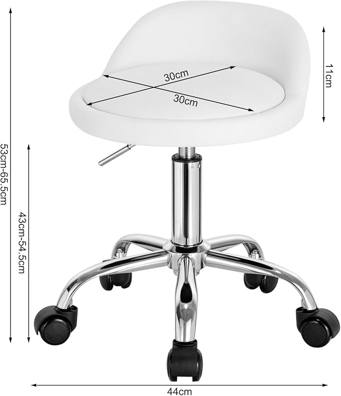 WOLTU Tabouret de bureau - à roulettes - réglable - dossier bas - cuir synthétique - blanc