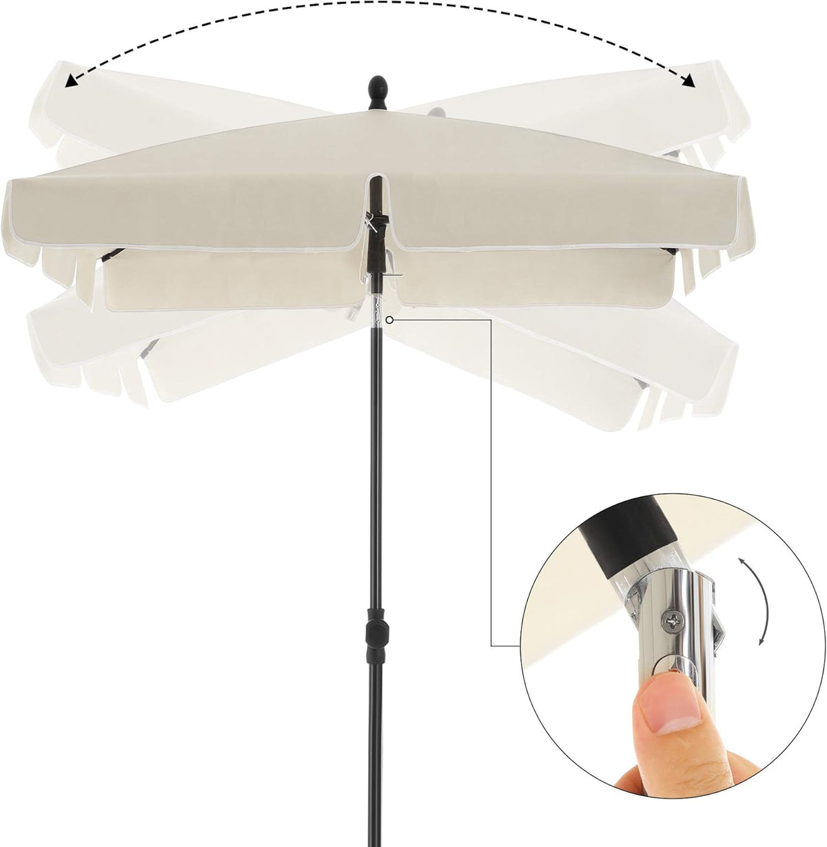 SONGMICS Parasol de balcon rectangulaire 200 x 125 cm, beige, protection UV jusqu'à UPF 50+, inclinable