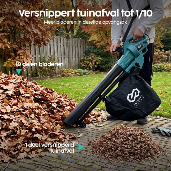 Souffleur et aspirateur électrique Infinity Goods - 3 500 W - Fonction de broyage - Sac de ramassage de 45 L - Avec fil - Vitesse de l'air de 280 km/h