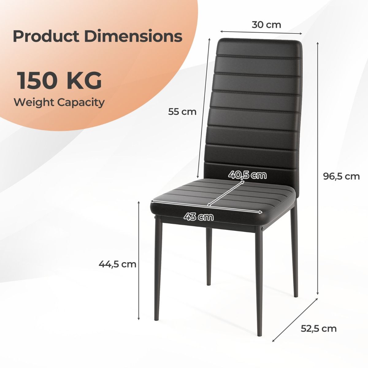 Lot de 4 chaises de salle à manger Coast - Simili cuir - Pieds en métal - Noir