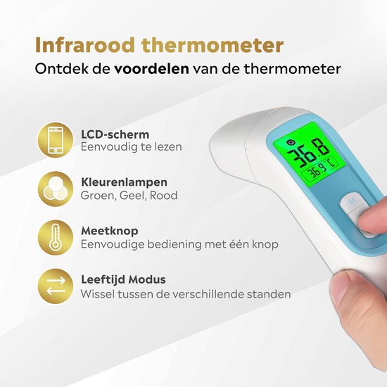 MostEssential Premium Thermomètre de fièvre - Thermomètre auriculaire - Thermomètre infrarouge - Thermomètre frontal - Thermomètre corporel - Thermomètre de fièvre pour adultes, enfants et bébés - Sans contact - 20D