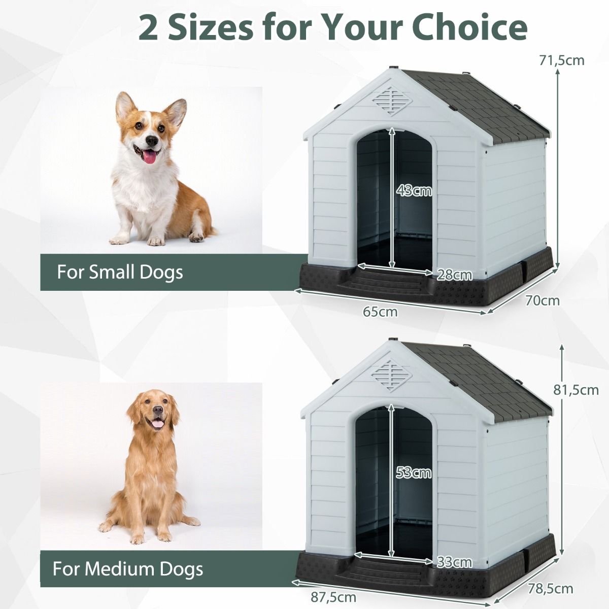 Niche pour chien Coast en plastique - fond surélevé - toit imperméable - gris - 70 x 65 x 71,5 cm