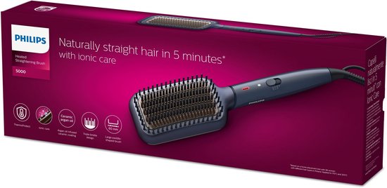 Brosse lissante Philips StyleCare Essential BHH885/00 - Revêtement en céramique - Ionisation - ThermoProtect - Bleu foncé