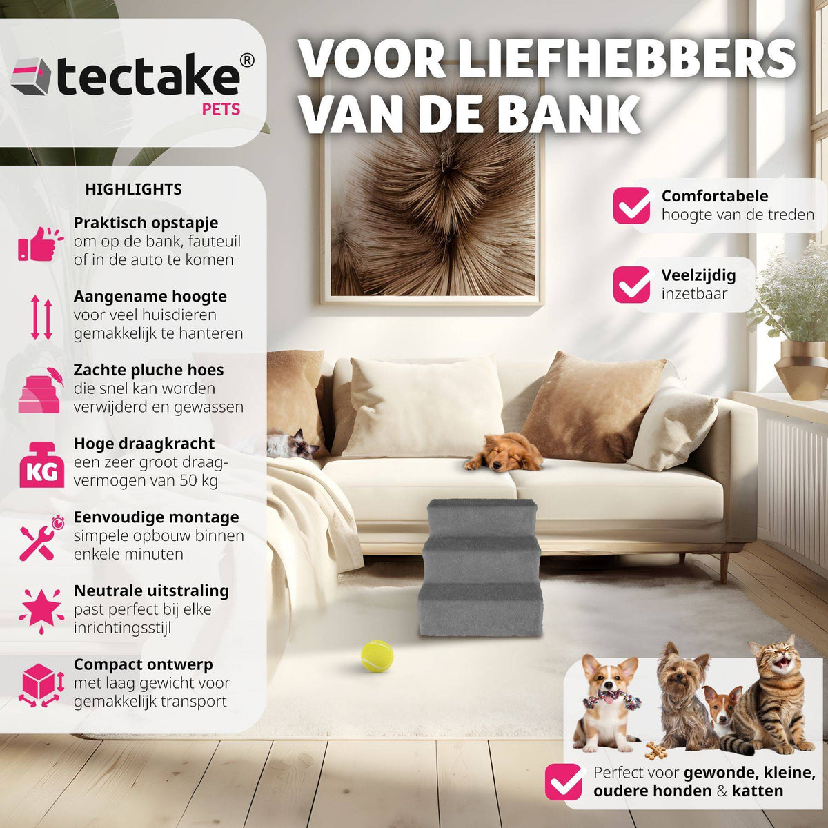 Tectake Pet Steps Paw Path - Gris - 37 x 45 x 34.5 cm - 3 marches