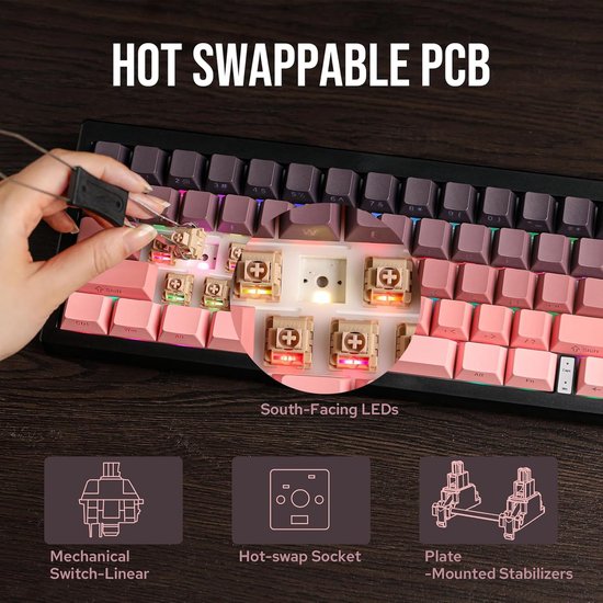 Ajazz AK650 - Clavier gaming sans fil - Mécanique - Gasket - Hot Swap - Tri-mode - QWERTY - 66 touches - Bramen