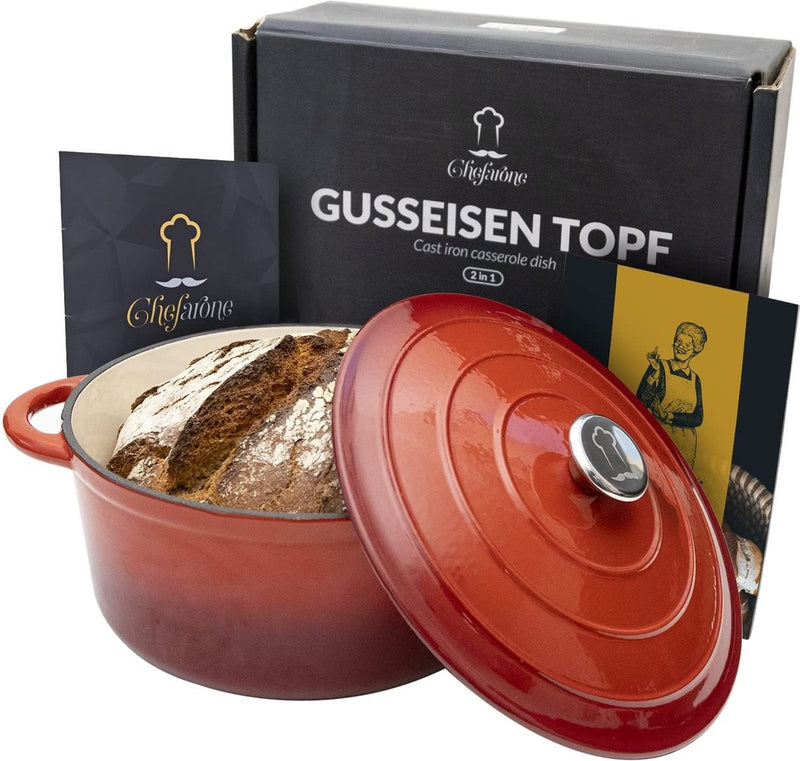 Chefarone Cast Iron Pan - Casserole - Couvercle inclus - Convient à toutes les sources de chaleur - Cocotte / Enamel