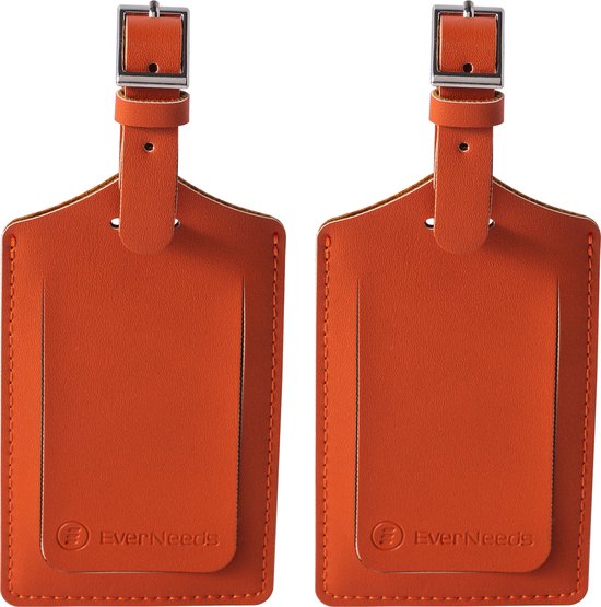 EverNeeds Etiquette de bagage - Etiquette de bagage pour valises - Etiquettes de bagage - Cuir PU - Orange - 2 pièces