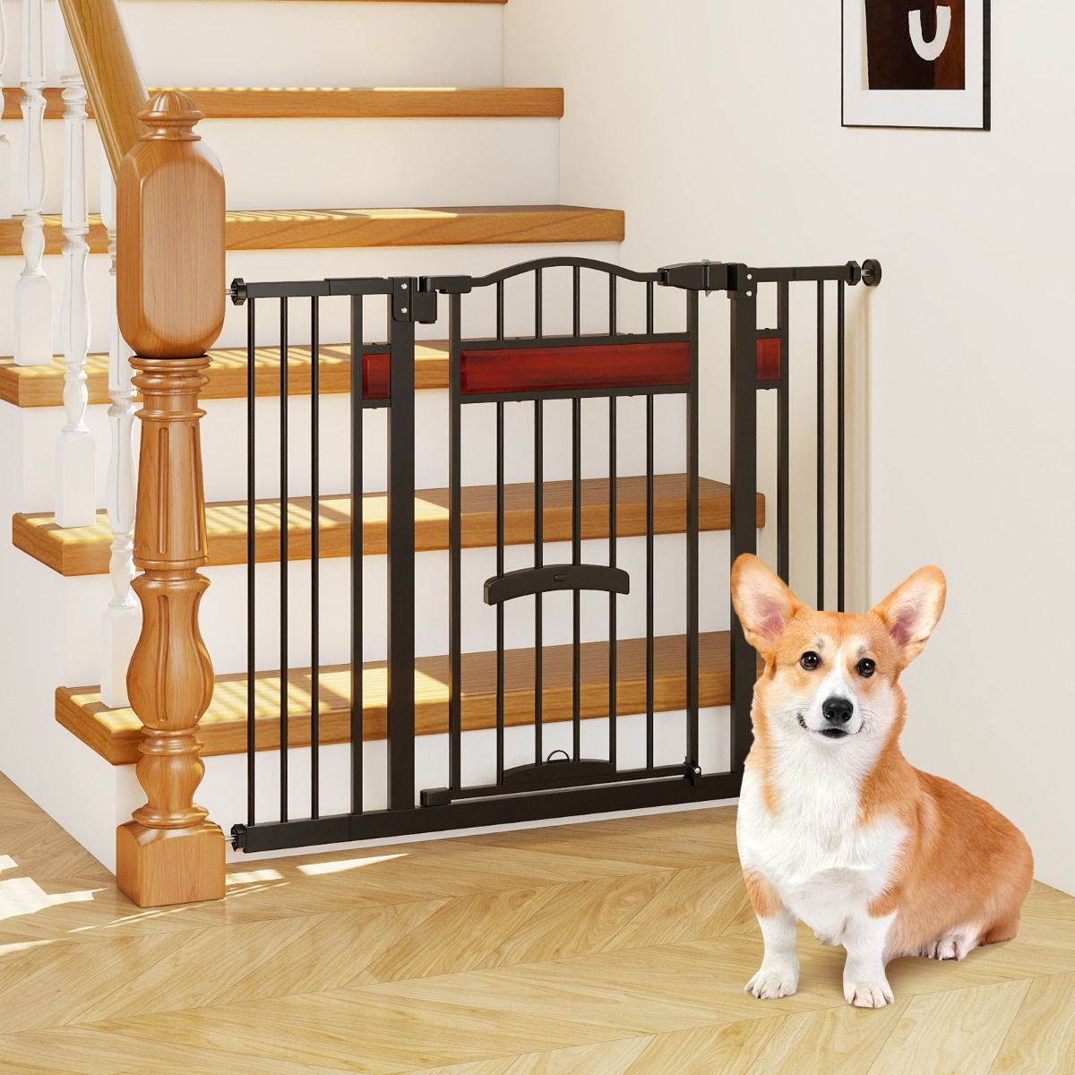 Barrière de sécurité Coast avec petite porte - réglable de 74 à 104 cm - double verrouillage - noir/blanc