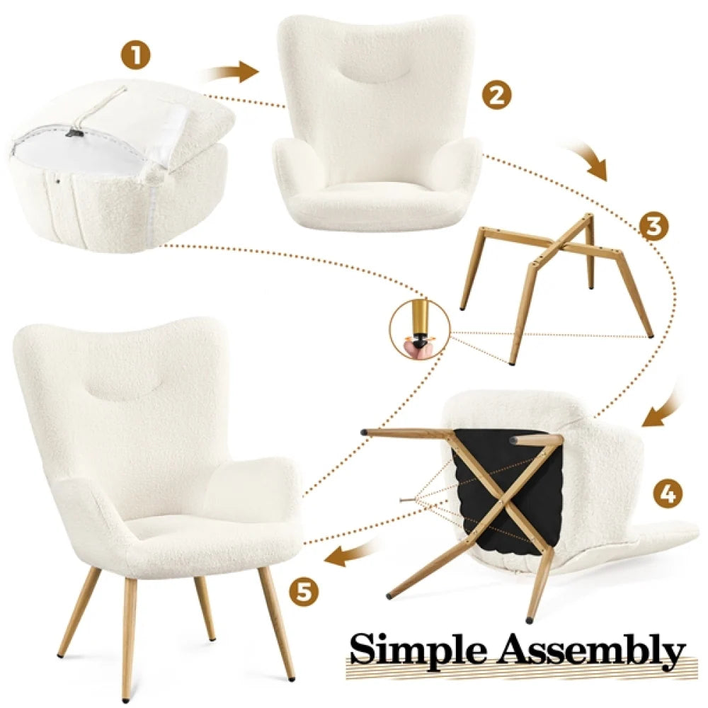 Yaheetech Fauteuil Bouclé / Fauteuil 67,5 x 70 x 97,5 cm – Ivoire chaleureux – Polyester bouclé et métal